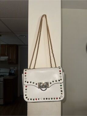 White Studded Chain-Handle Crossbody Bag